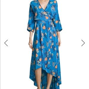 Blue Print Asymmetric-Hem Silk Wrap Dress